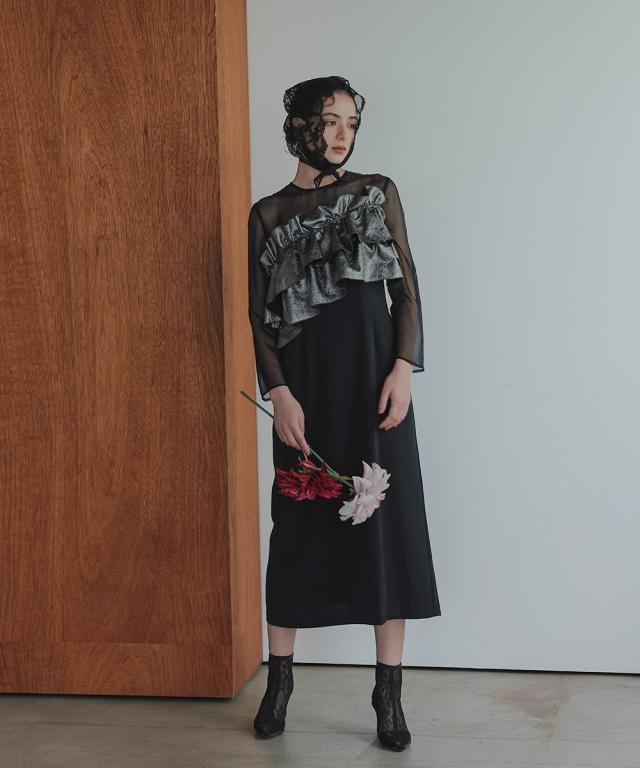 パーティドレス ワンピース レディース お呼ばれ よそいき 結婚式 パーティー オケージョン ドレス アシメジャガードフリル デザイン 〔Callarus〕 ニッセン_8