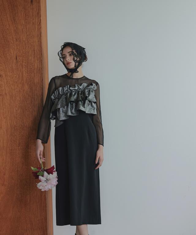 パーティドレス ワンピース レディース お呼ばれ よそいき 結婚式 パーティー オケージョン ドレス アシメジャガードフリル デザイン 〔Callarus〕 ニッセン_9
