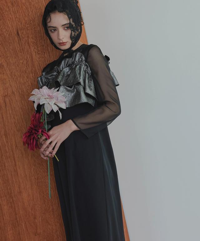 パーティドレス ワンピース レディース お呼ばれ よそいき 結婚式 パーティー オケージョン ドレス アシメジャガードフリル デザイン 〔Callarus〕 ニッセン_10