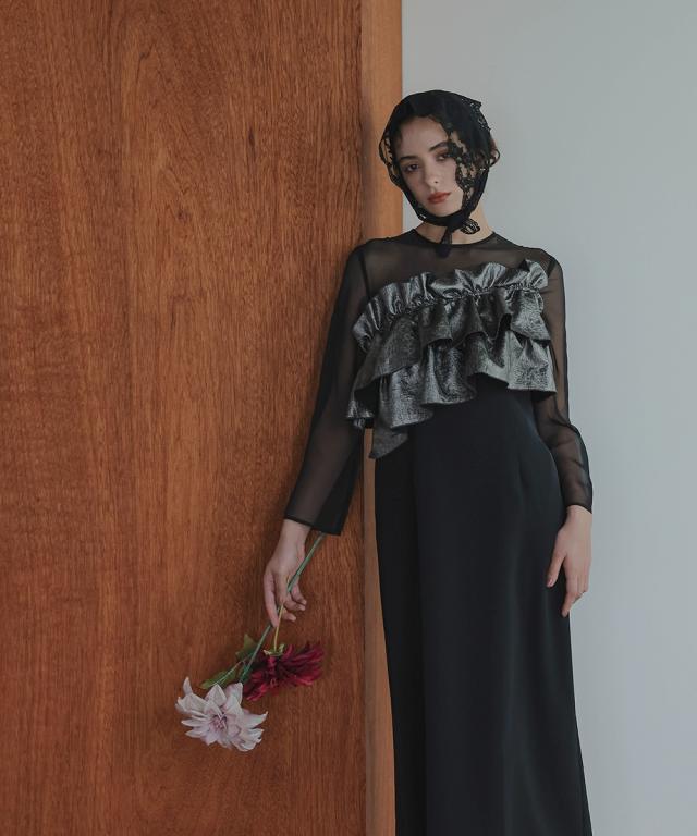 パーティドレス ワンピース レディース お呼ばれ よそいき 結婚式 パーティー オケージョン ドレス アシメジャガードフリル デザイン 〔Callarus〕 ニッセン_12