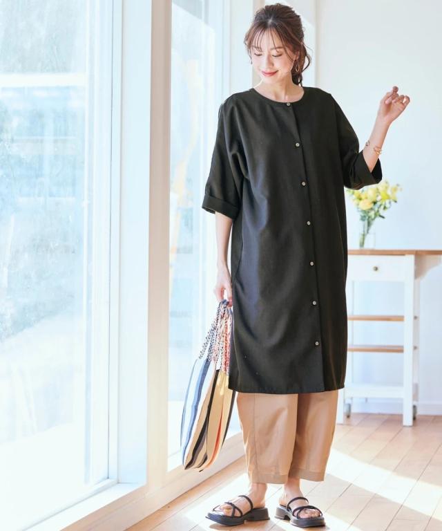 シャツ ブラウス 大きいサイズ レディース 麻調合繊ドルマンスリーブ ロング チュニック 吸汗速乾 UVカット 夏 | 8L/10L | ニッセン nissen シャツ ブラウス 大きいサイズ レディース 麻調合繊ドルマン