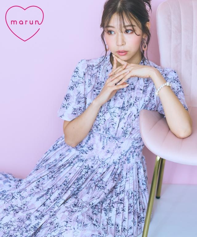 ワンピース ロング マキシ レディース プリーツ デザイン フレア袖 marun 夏 ひざ下 | 6L/8L/10L | ニッセン nissen