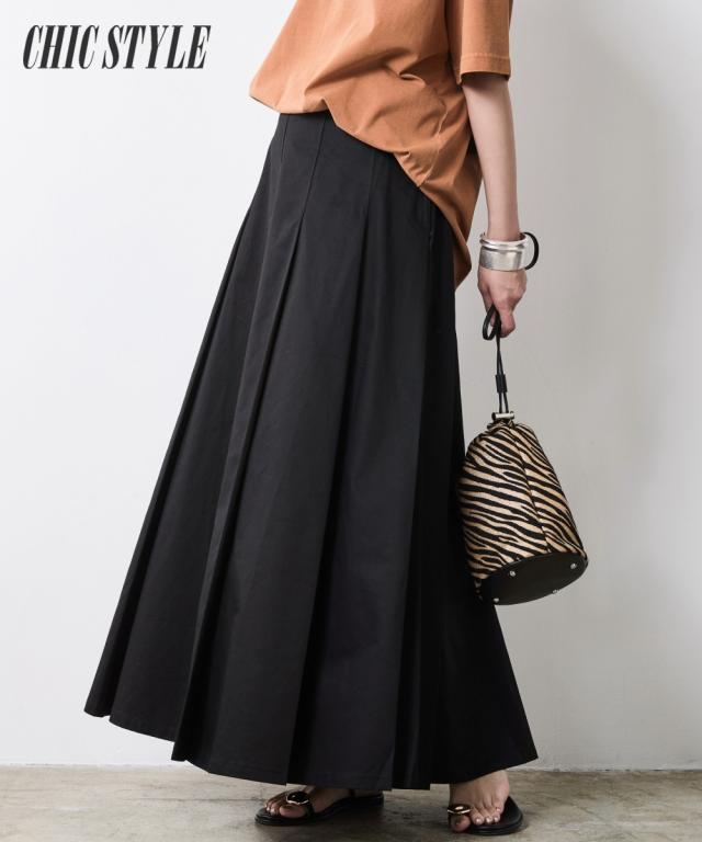 ロングスカート レディース 綿100％ タック ロング スカート シックスタイル 春 夏 秋 マキシスカート 長め ロンスカ | 6L/8L/10L | ニッセン nissen