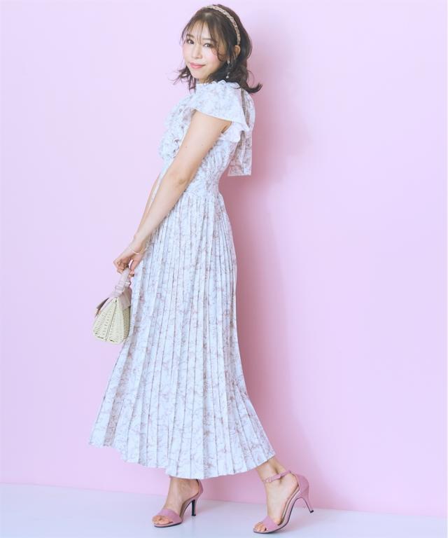 ワンピース ロング マキシ レディース チョーカー風ラッフル プリーツ marun 夏 ひざ下 | 6L/8L/10L | ニッセン nissen ワンピース ロング マキシ レディース チョーカー風ラッフル プリーツ