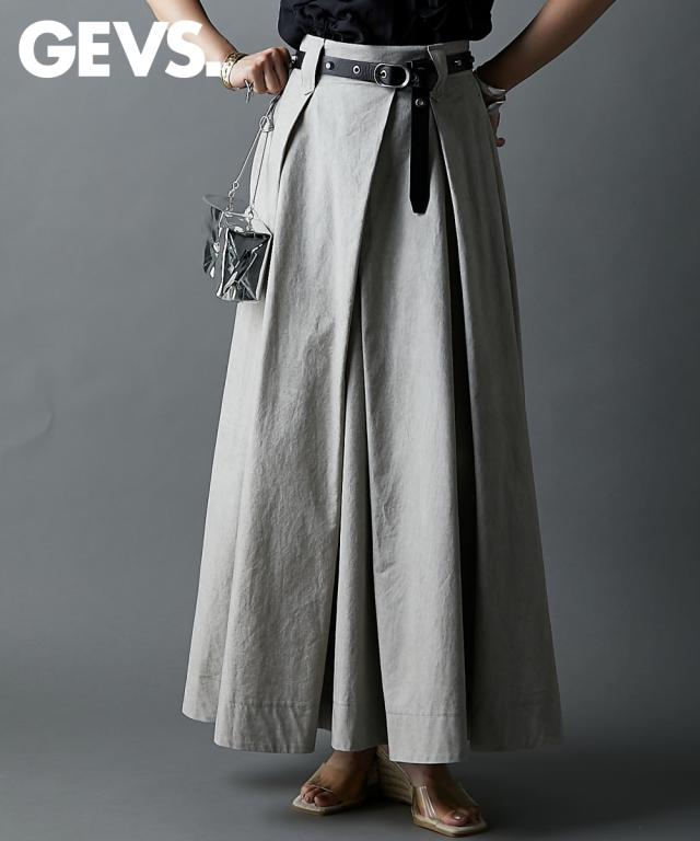 ロングスカート レディース 綿100％ タック マキシ スカート GEVS. 春 夏 秋 マキシスカート 長め ロンスカ | M〜5L | ニッセン nissen