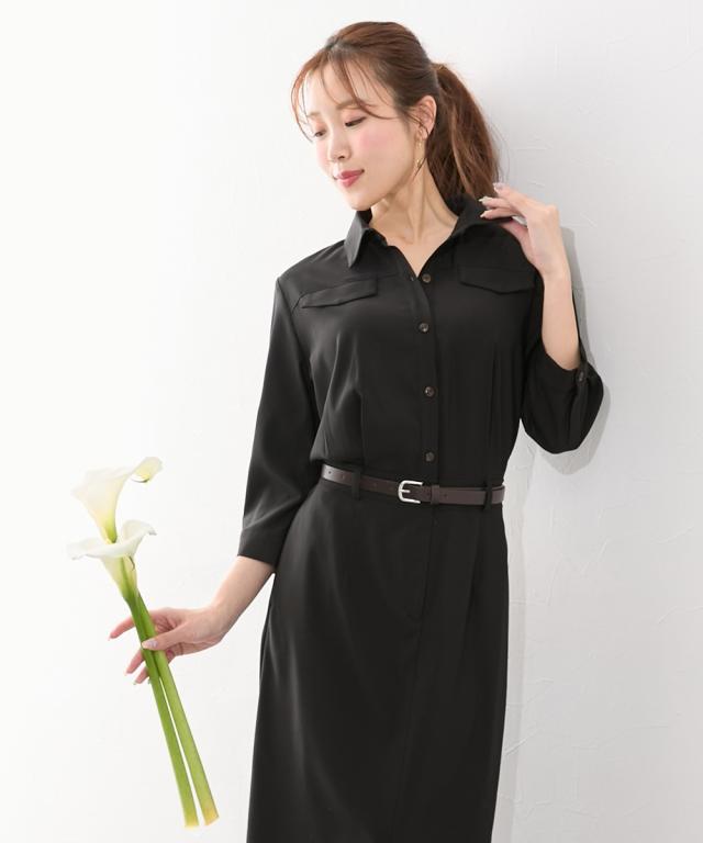 ワンピース ひざ丈 レディース 大きい胸専用 着やせを叶えるサファリ