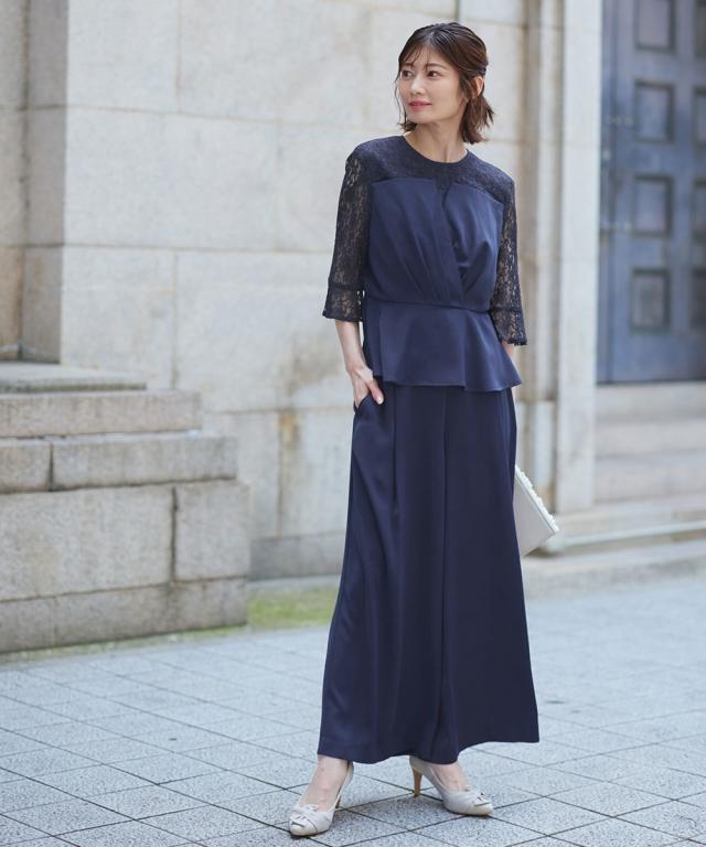 パーティドレス パンツ レディース 結婚式 パーティー ドレス 前開き レース ケープ風 有 二次会 披露宴 お呼ばれ フォーマルドレス LL/3L ニッセン nissen パーティドレス パンツ レディース 結婚式 パーティー ドレス チュール