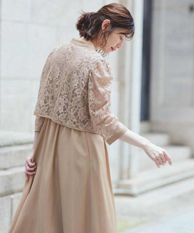 パーティドレス ワンピース レディース 結婚式 パーティー ドレス レース ボレロ ドッキング 前開き 二次会 披露宴 お呼ばれ | M/L | ニッセン nissen パーティドレス ワンピース レディース 結婚式 パーティー ドレス