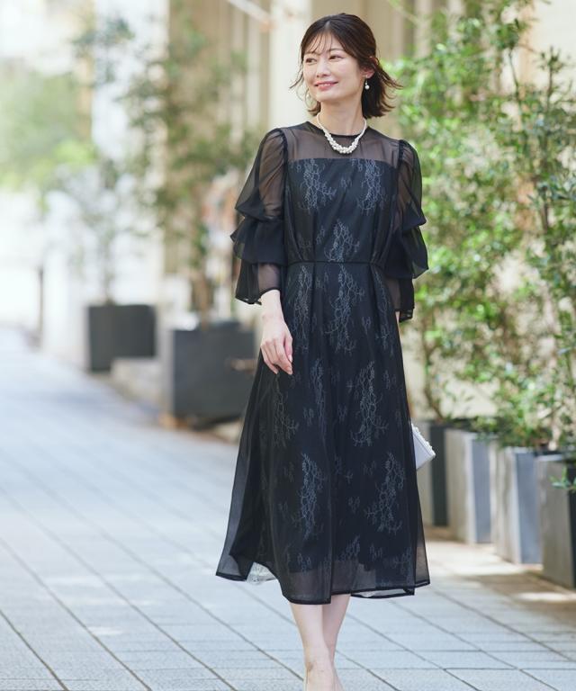 パーティドレス ワンピース レディース 結婚式 パーティー ドレス デザイン スリーブラメチュール 春 夏 秋 冬 二次会 披露宴 お呼ばれ | M/L | ニッセン nissen_9