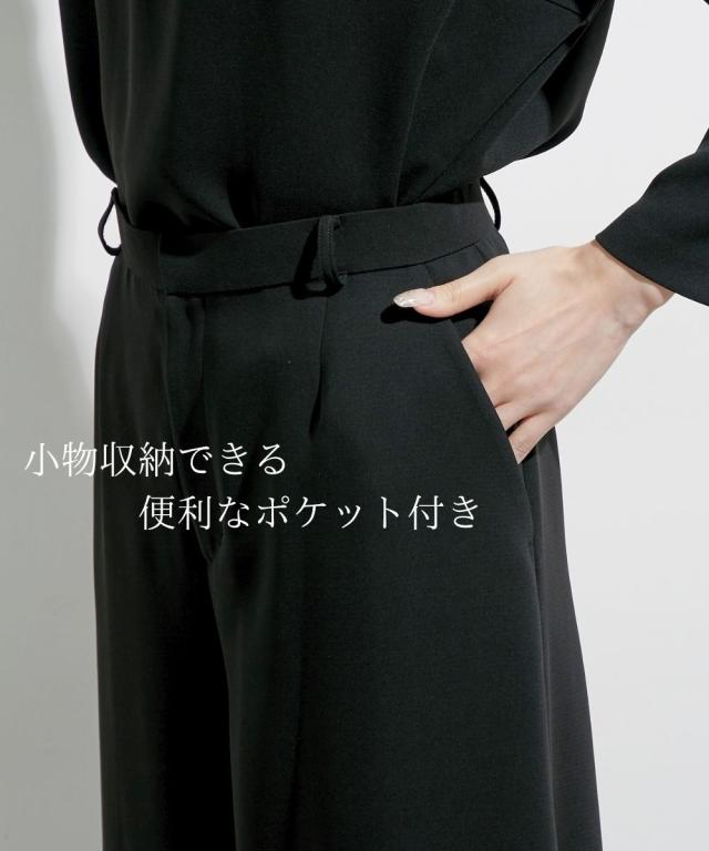 喪服 礼服 ブラックフォーマル レディース 日本製生地使用 洗える防しわパール調アクセ デザイン ブラウス ＋ワイド パンツ セットアップ 〔Callarus〕 ニッセン_14