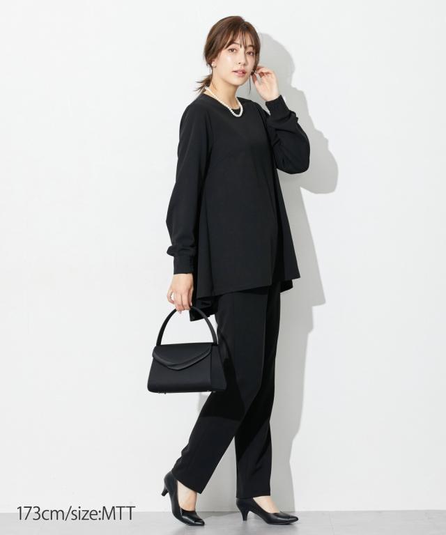 喪服 礼服 ブラックフォーマル トールサイズ レディース 高身長 カットジョーゼット セットアップ ブラウス ＋テーパード パンツ ウォッシャブル 形態安定_5