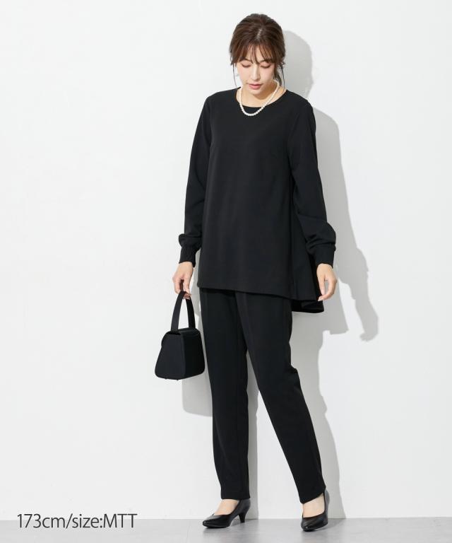 喪服 礼服 ブラックフォーマル トールサイズ レディース 高身長 カットジョーゼット セットアップ ブラウス ＋テーパード パンツ ウォッシャブル 形態安定_6