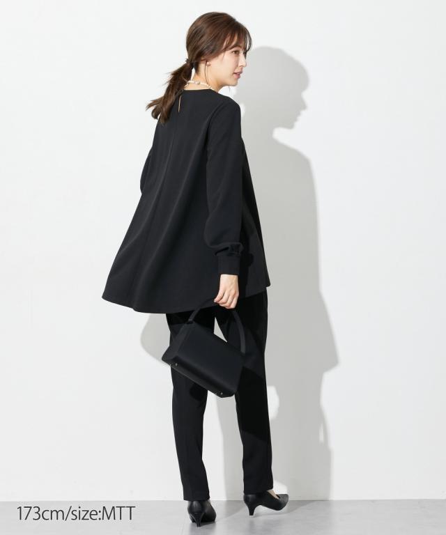 喪服 礼服 ブラックフォーマル トールサイズ レディース 高身長 カットジョーゼット セットアップ ブラウス ＋テーパード パンツ ウォッシャブル 形態安定_7