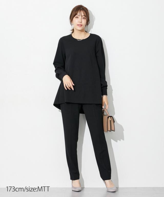 喪服 礼服 ブラックフォーマル トールサイズ レディース 高身長 カットジョーゼット セットアップ ブラウス ＋テーパード パンツ ウォッシャブル 形態安定_13