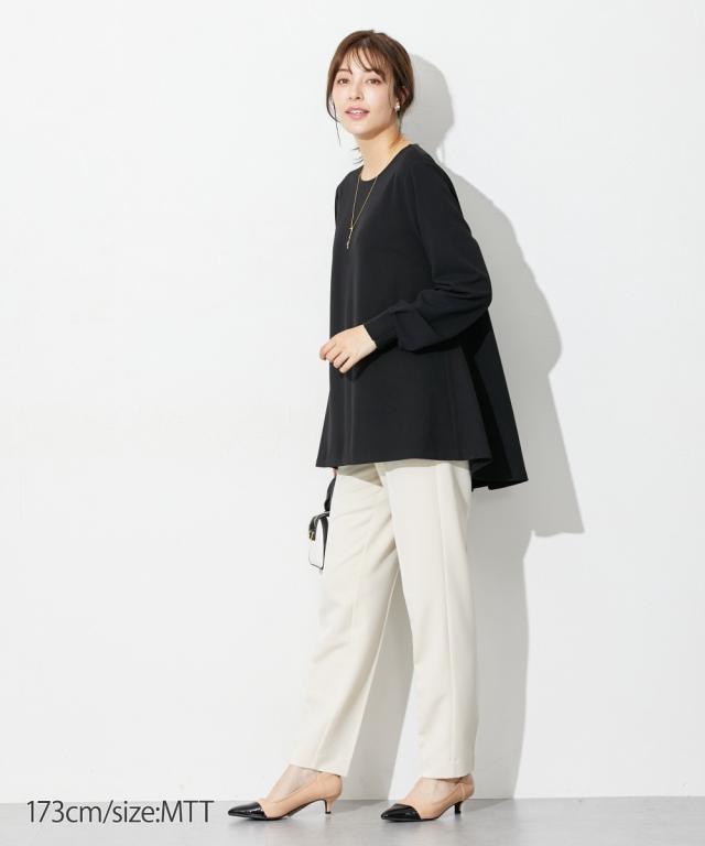 喪服 礼服 ブラックフォーマル トールサイズ レディース 高身長 カットジョーゼット セットアップ ブラウス ＋テーパード パンツ ウォッシャブル 形態安定_16