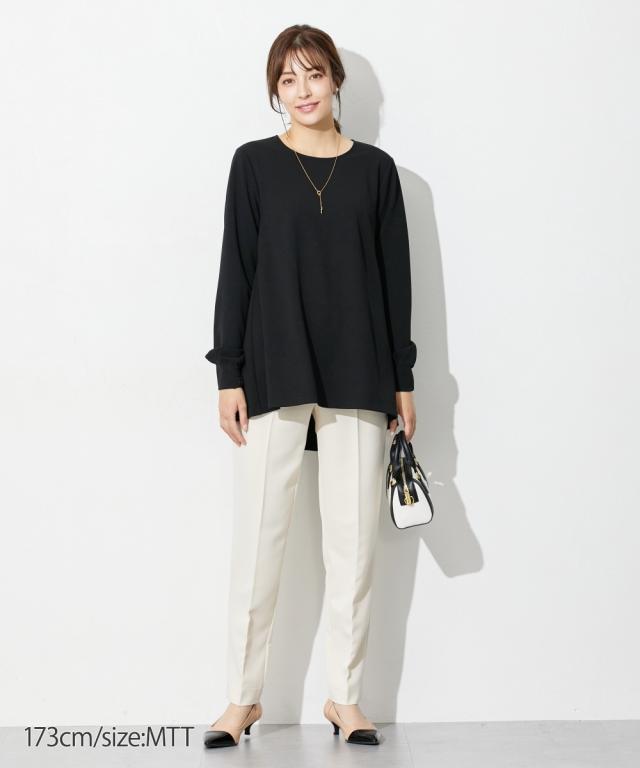 喪服 礼服 ブラックフォーマル トールサイズ レディース 高身長 カットジョーゼット セットアップ ブラウス ＋テーパード パンツ ウォッシャブル 形態安定_17