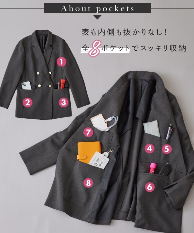 スーツ レディース 営業女子向け七つ道具がきちんと入る最強手ぶら ダブルブレスト テーラード ジャケット ＋ワイド ストレート パンツ 春 秋 ニッセン nissen_3