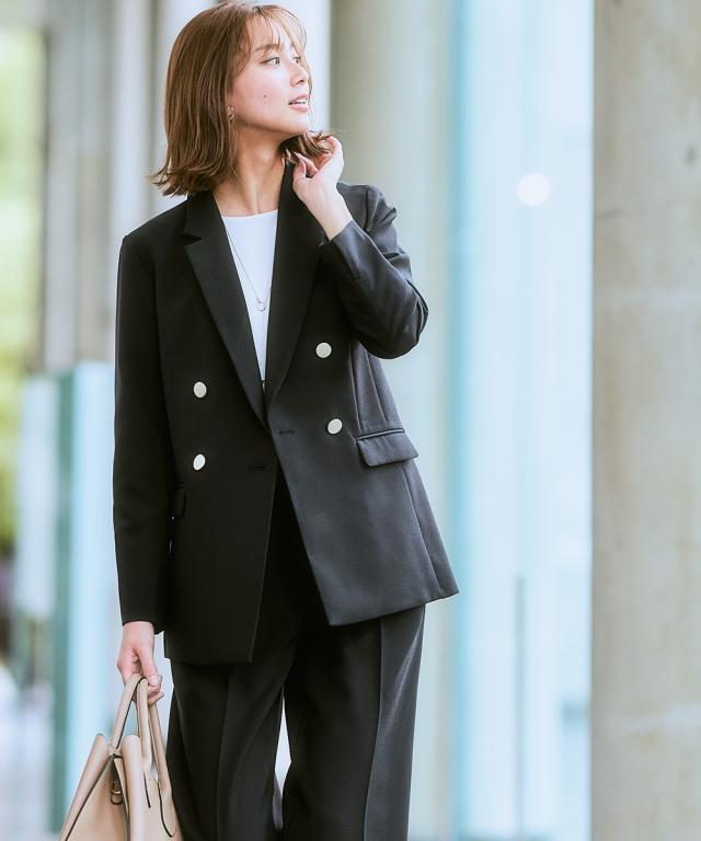 スーツ レディース 営業女子向け七つ道具がきちんと入る最強手ぶら ダブルブレスト テーラード ジャケット ＋ワイド ストレート パンツ 春 秋 ニッセン nissen_15