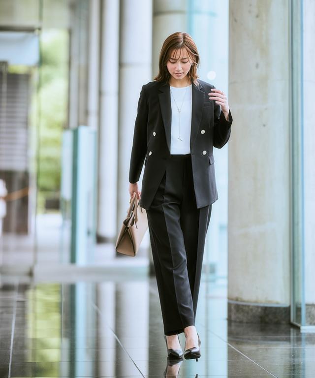 スーツ レディース 営業女子向け七つ道具がきちんと入る最強手ぶら ダブルブレスト テーラード ジャケット ＋ワイド ストレート パンツ 春 秋 ニッセン nissen_16