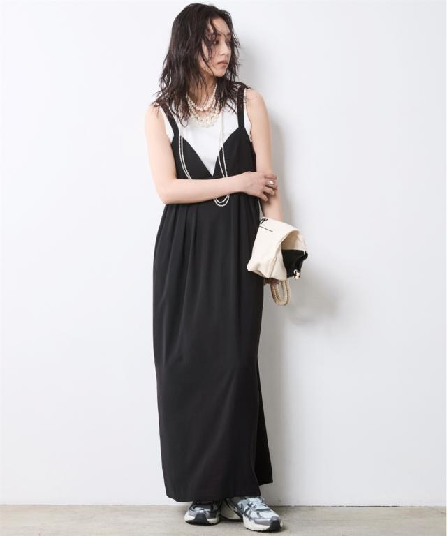 ワンピース ロング マキシ レディース タック キャミソール シック