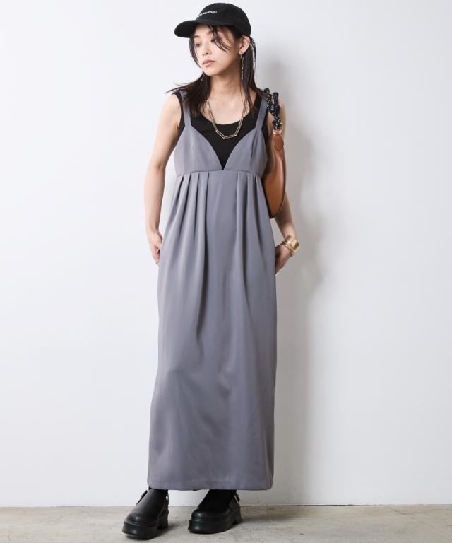 ワンピース ロング マキシ レディース タック キャミソール シックスタイル 夏 秋 ひざ下 | M〜5L | ニッセン nissen ワンピース ロング マキシ レディース タック キャミソール シック