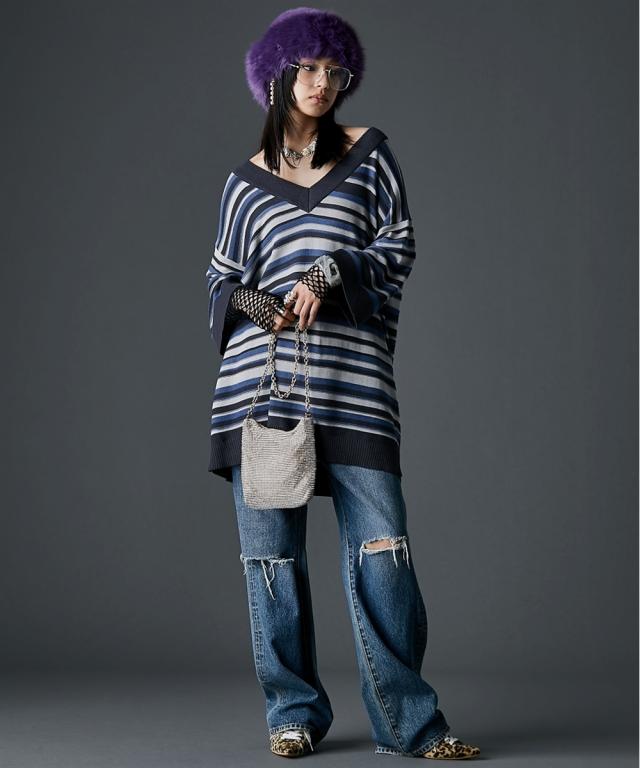 チュニック レディース Vネック ニット GEVS. 体型カバー お尻隠れる