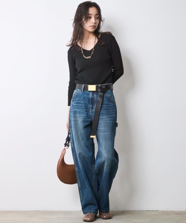 ストレートパンツ レディース 綿100％ ペインター デニム パンツ シックスタイル 美脚 ボトムス ズボン | 106〜98 | ニッセン nissen ストレートパンツ レディース 綿100％ ペインター デニム パンツ