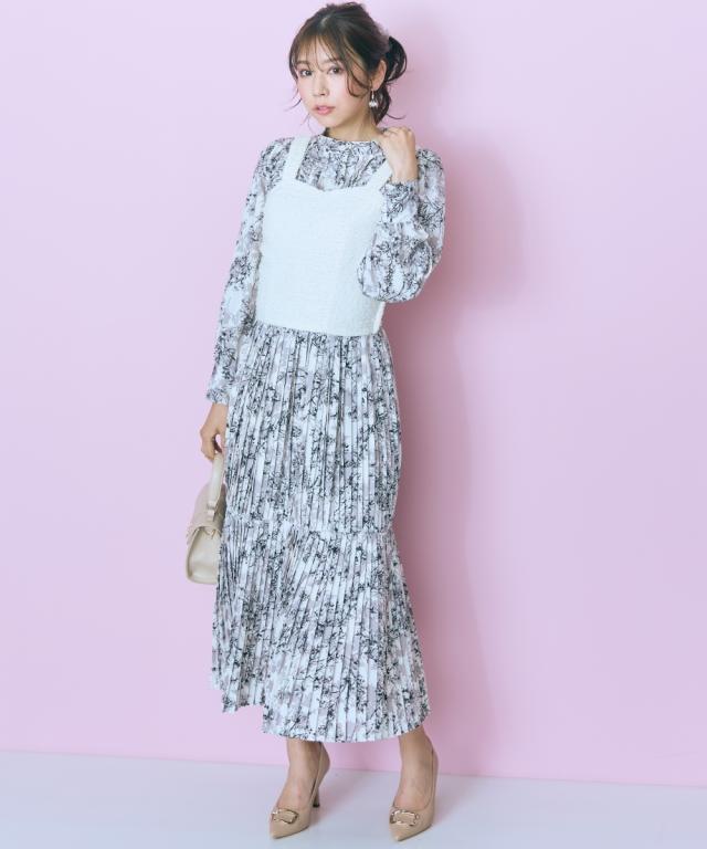 ワンピース ロング マキシ レディース フラワー プリント プリーツ