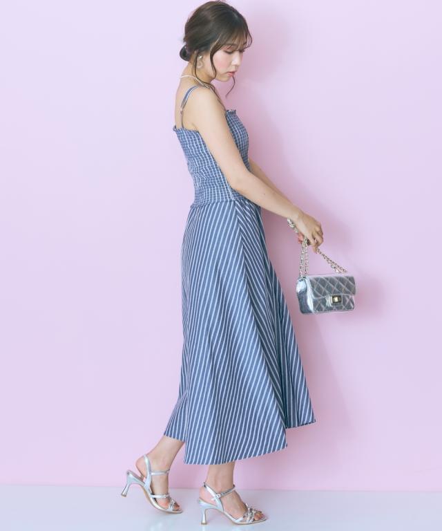 ワンピース ひざ丈 レディース 2点セット ストライプ シャツ ＋ marun