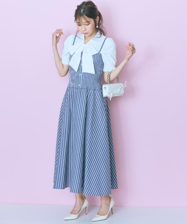 ワンピース ひざ丈 レディース 2点セット ストライプ シャツ ＋ marun