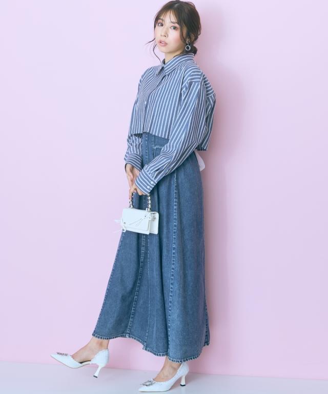 ワンピース ひざ丈 レディース 2点セット ストライプ シャツ ＋ marun | L/LL/3L/4L/5L | ニッセン nissen ワンピース ひざ丈 レディース 2点セット ストライプ シャツ ＋ marun