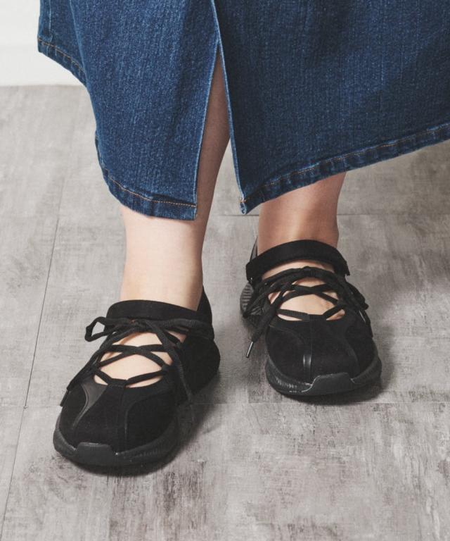 レディース ゆったり幅広 la farfa SHOES ラファーファ シューズ バレエ デザイン スニーカー ワイズ4E 春 夏 秋 冬 靴 | 25.0〜25.5cm | ニッセン nissen