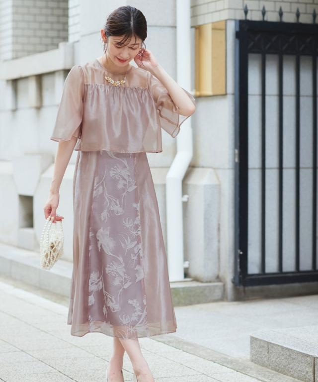 パーティドレス ワンピース レディース 結婚式 パーティー ドレス オーガンジー切り替え デザイン 春 夏 秋 冬 二次会 披露宴 お呼ばれ | M/L | ニッセン nissen_1