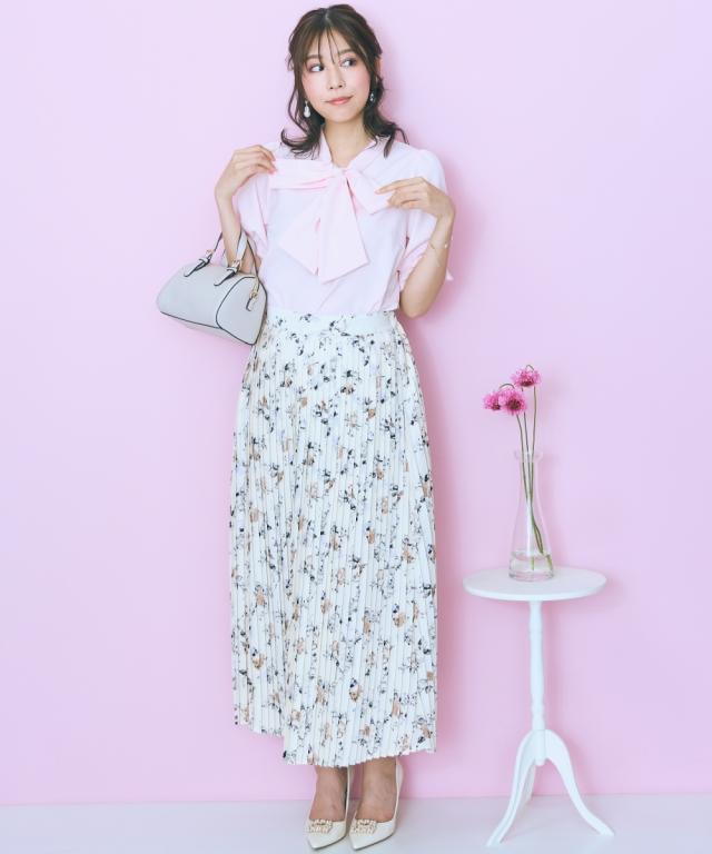 ロングスカート レディース 花柄 プリーツ スカート marun マキシスカート 長め ロンスカ | 6L/8L/10L | ニッセン nissen_1