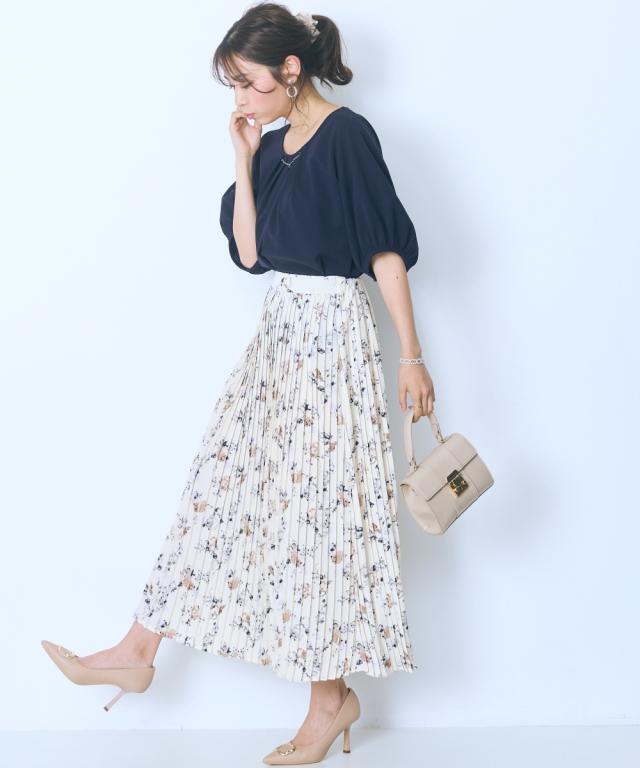 ロングスカート レディース 花柄 プリーツ スカート marun マキシスカート 長め ロンスカ | 6L/8L/10L | ニッセン nissen_5