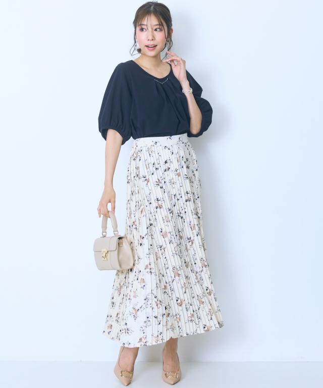 ロングスカート レディース 花柄 プリーツ スカート marun マキシスカート 長め ロンスカ | 6L/8L/10L | ニッセン nissen_6