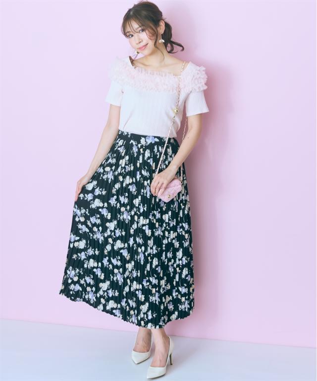 ロングスカート レディース 花柄 プリーツ スカート marun マキシスカート 長め ロンスカ | 6L/8L/10L | ニッセン nissen_7