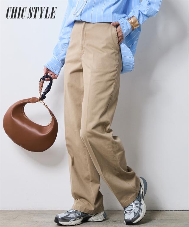 ストレートパンツ レディース 綿100％ チノ パンツ シックスタイル 春 秋 美脚 ボトムス ズボン | 6L/8L/10L | ニッセン nissen