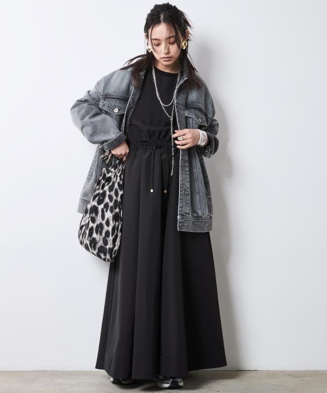 ワンピース ロング マキシ レディース リブ使い異素材ドッキング