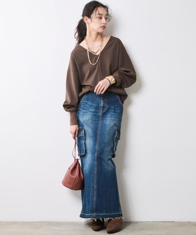 ロングスカート レディース アウトポケット デニム マキシ スカート シックスタイル 春 夏 秋 冬 マキシスカート 長め ロンスカ | M〜5L | ニッセン nissen_2