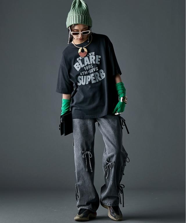 ストレートパンツ レディース 綿100％ リボンディティール デニム