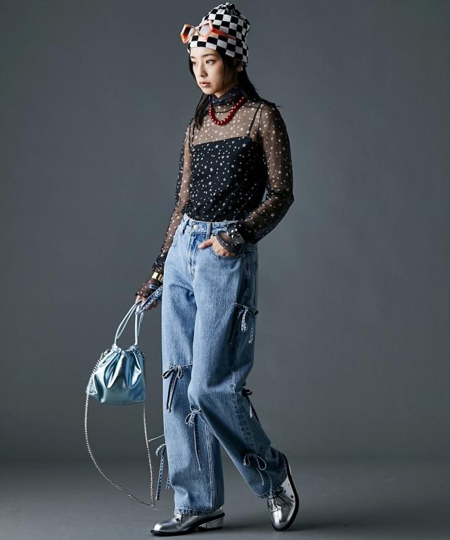 引っ切りないズボン下 レディース 綿100％ リボンディティール ジーンズ ズボン下 GEVS. 春 夏 秋 冬 美脚 ボトムス ズボン | 酉の方角92〜122糎 | ニッセン nissen
