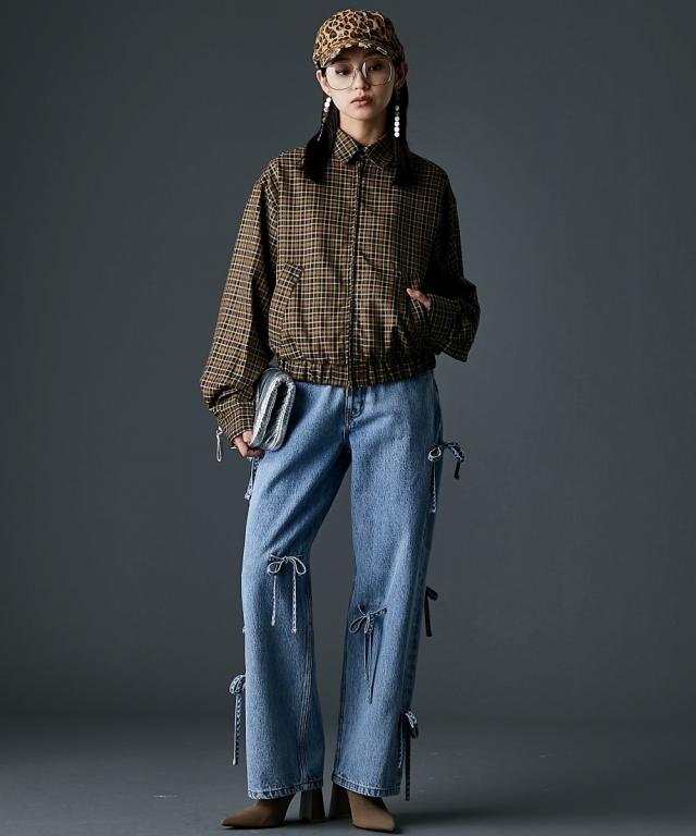 ストレートパンツ レディース 綿100％ リボンディティール デニム パンツ GEVS. 春 夏 秋 冬 美脚 ボトムス | ウエスト73/76/80/84/88cm | ニッセン nissen ストレートパンツ レディース 綿100％ リボンディティール デニム