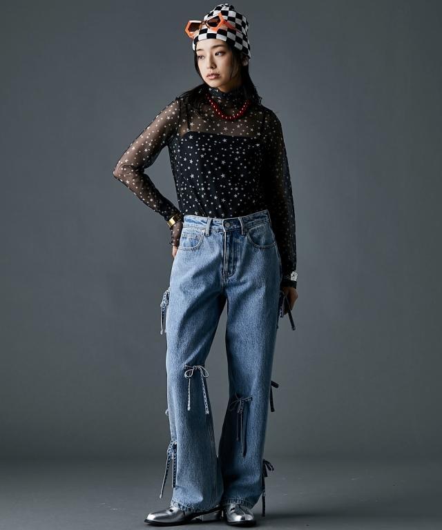 引っ切りないズボン下 レディース 綿100％ リボンディティール ジーンズ ズボン下 GEVS. 春 夏 秋 冬 美脚 ボトムス ズボン | 酉の方角92〜122糎 | ニッセン nissen