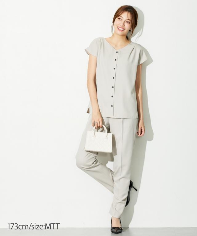 スーツ トールサイズ レディース 高身長 ドビー素材 セットアップ テーパード パンツ 3点セット ロング丈 テーラード ジャケット ＋2WAY ブラウス ＋ ニッセン スーツ トールサイズ レディース 高身長 ドビー素材 セットアップ