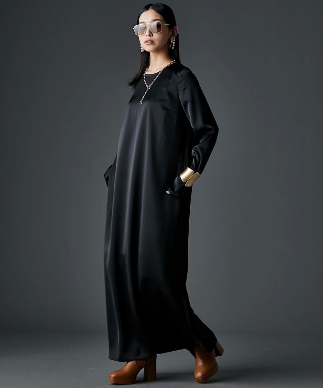 ワンピース ロング マキシ レディース サテンAライン GEVS. 秋 ひざ下 | 6L/8L/10L | ニッセン nissen ワンピース ロング マキシ レディース サテンAライン GEVS. 秋 ひざ下