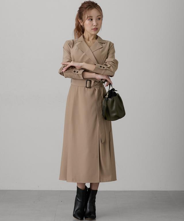 ワンピース ロング マキシ レディース 大きい胸専用 2WAYトレンチ風ディティール にもなる コート ひざ下 | M/L | ニッセン nissen_16