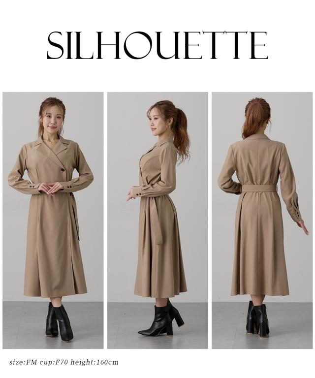 ワンピース ロング マキシ レディース 大きい胸専用 2WAYトレンチ風ディティール にもなる コート ひざ下 | 3L | ニッセン nissen ワンピース ロング マキシ レディース 大きい胸専用 2WAYトレンチ風