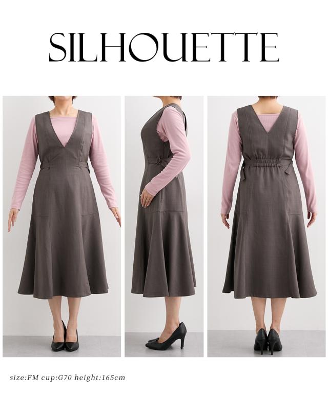 ワンピース ロング マキシ レディース 大きい胸専用 サイド ベルト付