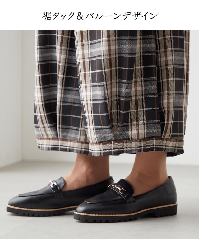 ワイドパンツ チェック柄バルーン パンツ 秋 ゆったり 体型カバー 美脚